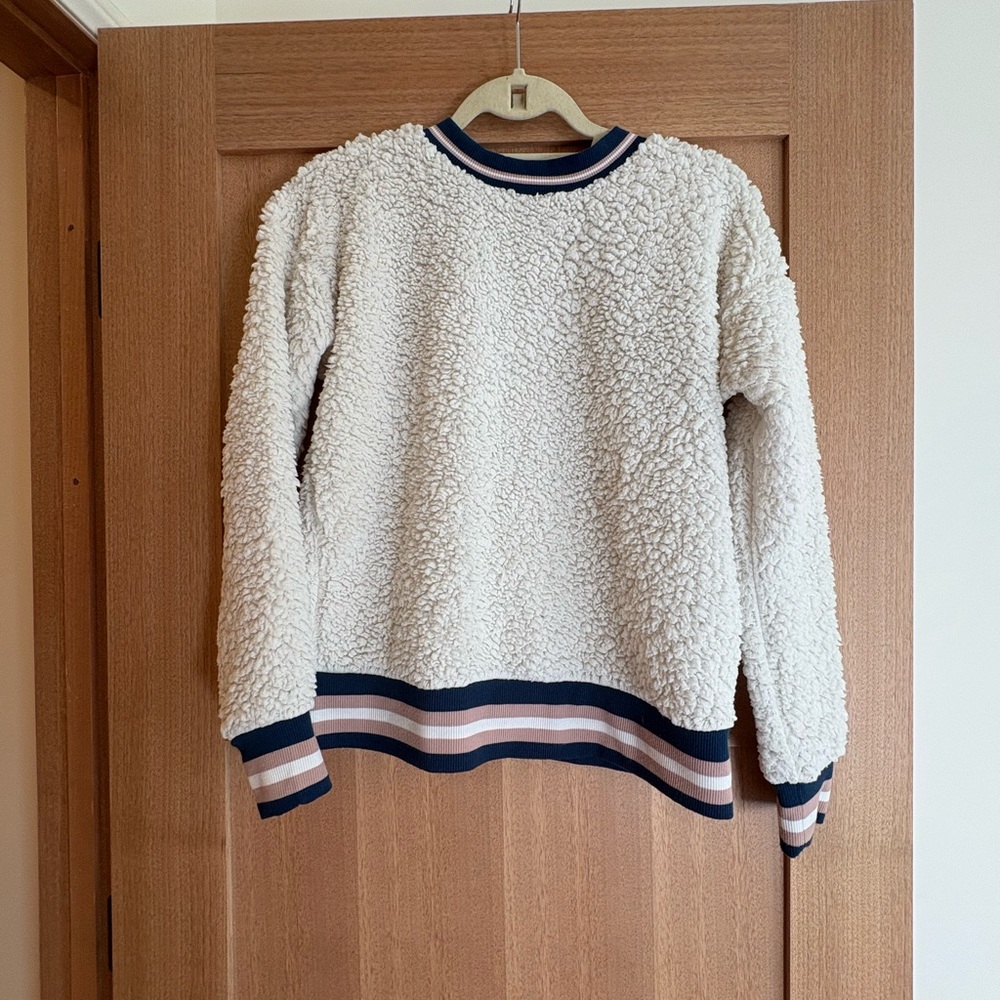 Anthropologie RD Style Cream Sherpa with Navy and Tan Stripes
